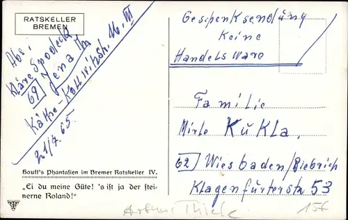 Künstler Ak Thiele, Arthur, Bremer Ratskeller, Hauffs Phantasien Nr. 4, Roland