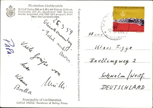 Ak Vaduz Liechtenstein, Schloss Vaduz