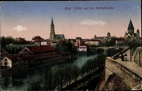 Ak Metz Moselle, Mittelbrücke