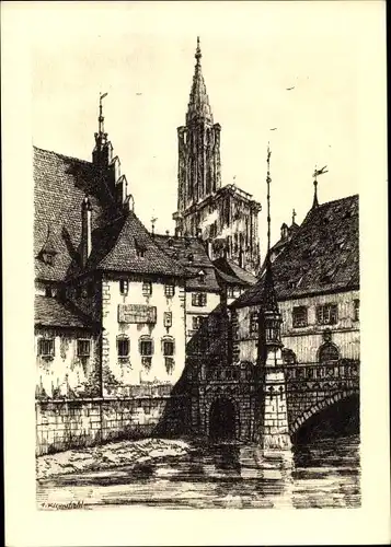 Künstler Ak Klippstiehl, J., Strasbourg Straßburg Elsass Bas Rhin, Rabenbrücke