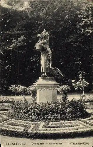 Ak Strasbourg Straßburg Elsass Bas Rhin, Orangerie, Gänseliesel