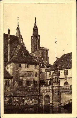 Ak Strasbourg Straßburg Elsass Bas Rhin, Pont du Corbeau, La Cathedrale