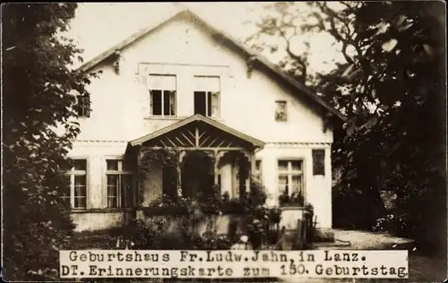 Ak Lanz in der Prignitz, Geburtshaus von Friedrich Ludwig Jahn, Turnvater Jahn, 150 Geburtstag