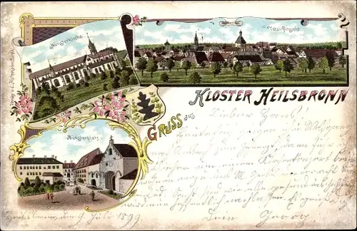 Litho Heilsbronn in Mittelfranken, Kloster, Münsterkirche, Münsterplatz