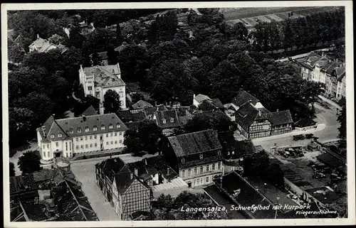 Ak Bad Langensalza in Thüringen, Schwefelbad, Kurpark, Fliegeraufnahme