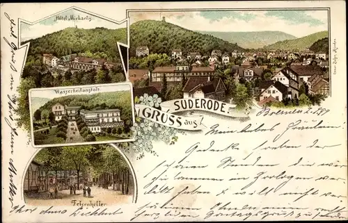 Litho Bad Suderode Quedlinburg im Harz, Hotel Michaelis, Wasserheilanstalt, Felsenkeller
