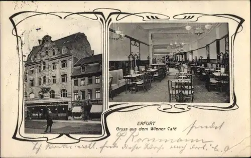 Jugendstil Ak Erfurt in Thüringen, Gruß aus dem Wiener Café, Teilansichten