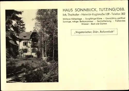 Ak Tutzing am Starnberger See Oberbayern, Haus Sonnblick, Heinrich Voglstraße 139