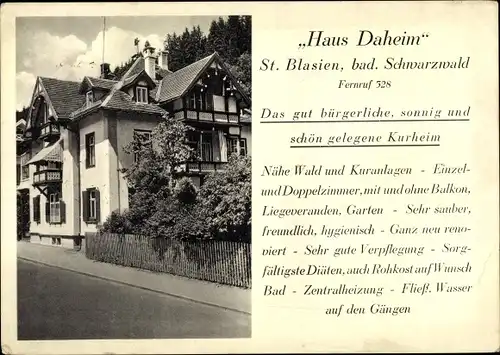 Ak Sankt Blasien im Schwarzwald, Haus Daheim