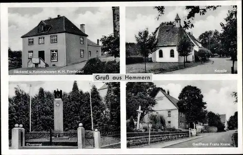 Ak Hemmern Rüthen in Westfalen, Kolonialwarenhandlung Fredebeul, Kapelle, Gasthaus Franz Krane