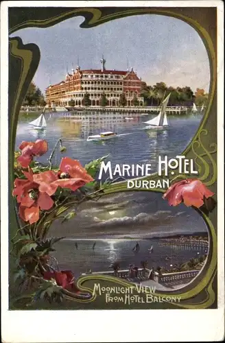 Ak Durban Südafrika, Marine Hotel, Nachtansicht