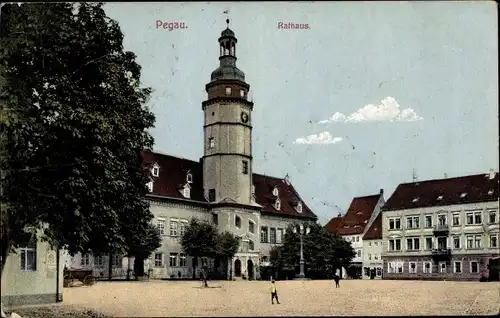 Ak Pegau in Sachsen, Rathaus, Kinder