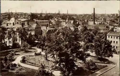 Ak Limbach Oberfrohna Sachsen, Gesamtansicht, Park, Schornsteine
