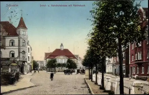 Ak Schwelm in Westfalen, Schulstraße, Bahnhofstraße, Reichsbank