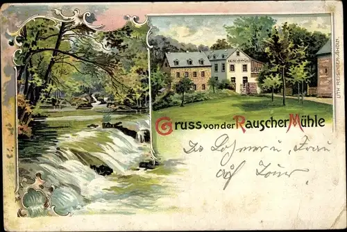 Litho Plaidt in der Eifel, Rauscher Mühle, Wasserfall