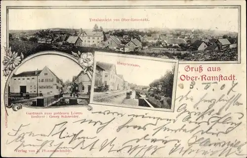 Ak Ober Ramstadt im Odenwald Hessen, Gesamtansicht, Gasthaus zum goldenen Löwen, Hauptstraße