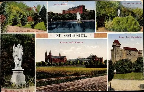 Ak Maria Enzersdorf Niederösterreich, Sankt Gabriel, Parkteich, Burg Liechtenstein, Grotte