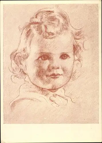 Künstler Ak Köhler, Kinderportrait, Rötelzeichnung