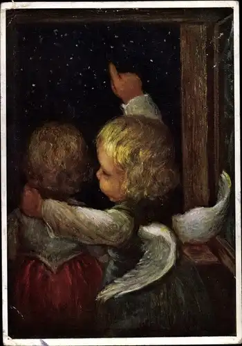 Künstler Ak Spötl, Maria, Blick auf zum Sternenmeer, Engel