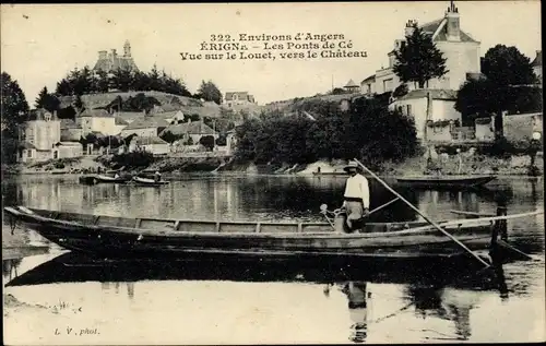 Ak Erigné Maine et Loire, Les Ponts de Ce, vue sur le Louet, vers le Chateau