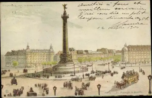 Halt gegen das Licht Litho Paris IV., Place de la Bastille