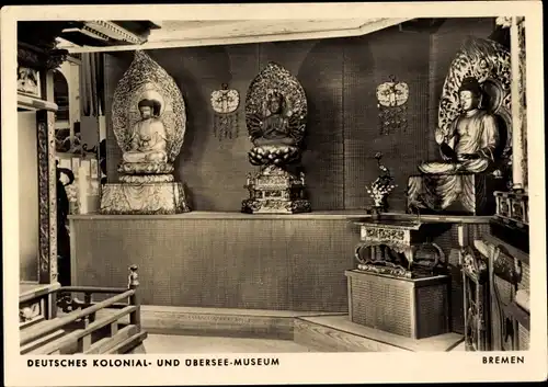 Ak Hansestadt Bremen, Deutsches Kolonial- und Übersee-Museum, Buddha-Statuen