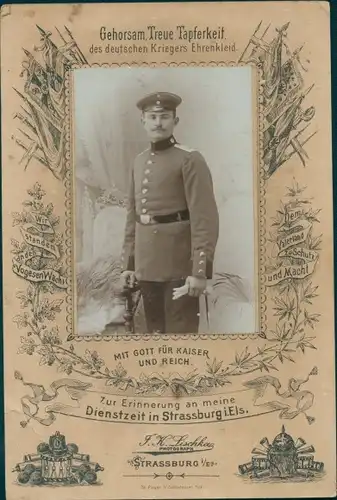 Kabinettfoto Deutscher Soldat in Uniform, Fotograf Lischka, F. K., Strasbourg Straßburg Elsass