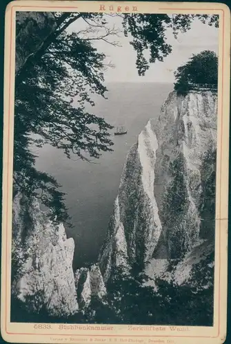 Kabinettfoto Stubbenkammer Sassnitz auf Rügen, Zerklüftete Wand