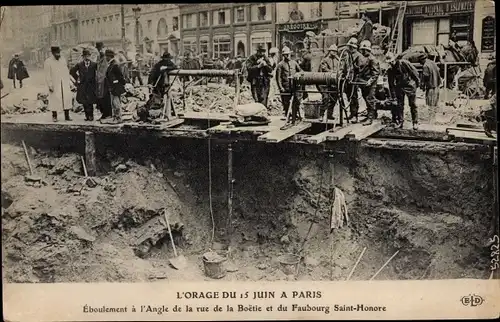 Ak Paris VIII, L'Orage du 15 Juin, Eboulement a l'Angle rue de la Boetie et Faubourg Saint Honre