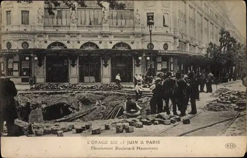 Ak Paris VIII, L'Orage du 15 Juin, Éboulement Boulevard Haussmann