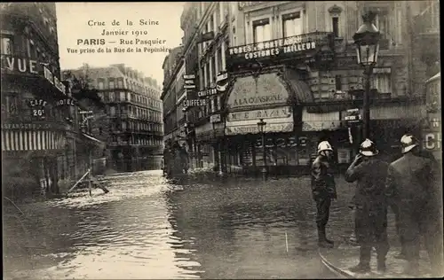 Ak Paris VIII, Crue de la Seine 1910, Rue Pasquier, Rue de la Pepiniere