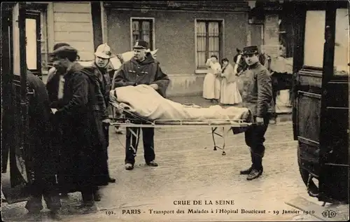 Ak Paris XV, Crue de la Seine 1910, Transport des Malades a l'Hopital Boucicaut