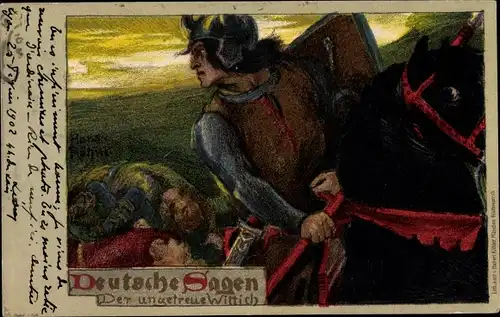 Künstler Litho Röhm, Hans, Deutsche Sagen, Der ungetreue Wittich, Nibelungensage