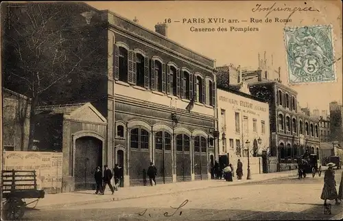 Ak Paris XVII, Rue de Rome, Caserne des Pompiers
