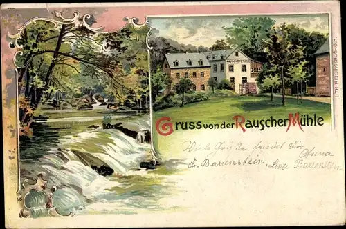 Litho Plaidt in der Eifel, Rauscher Mühle, Wasserfall