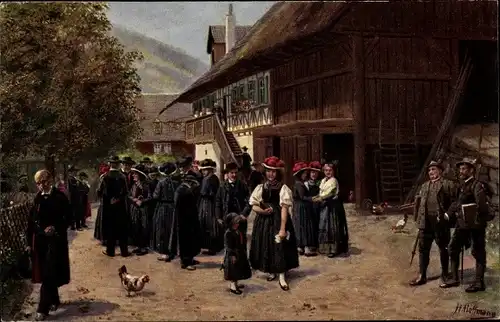 Künstler Ak Hoffmann, H., Nach der Kirche, Schwarzwaldtrachten