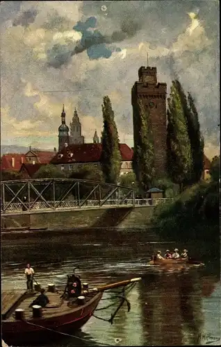 Künstler Ak Hoffmann, H., Heilbronn in Baden Württemberg, Brücke über den Neckar, Götzenturm