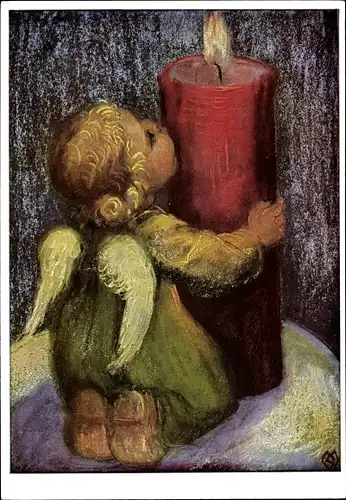 Künstler Ak Spötl, Maria, Ein Freudenlicht, Engel, Kerze