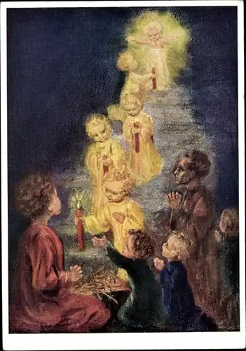 Künstler Ak Spötl, Maria, Betende Menschen, Engel, Jesus