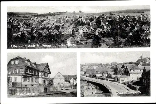 Ak Ober Ramstadt im Odenwald Hessen, Gesamtansicht, Apotheke, Darmstädter Straße