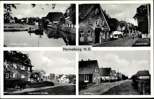 Ak Horneburg im Alten Land, Langestraße, Siedlung, Issendorfer-Straße, Partie an der Lühe