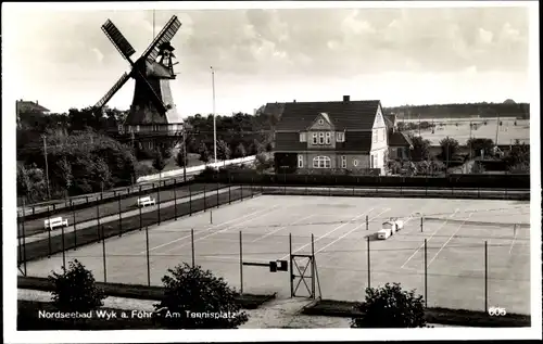 Ak Wyk auf Föhr Nordfriesland, Am Tennisplatz, Windmühle