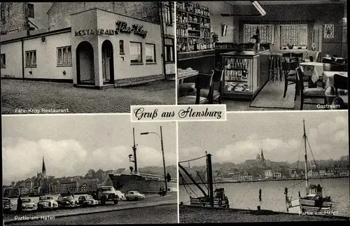 Ak Flensburg in Schleswig Holstein, Fähr Krog Restaurant, Heinz Götschel, Schiffbrücke 37, Hafen