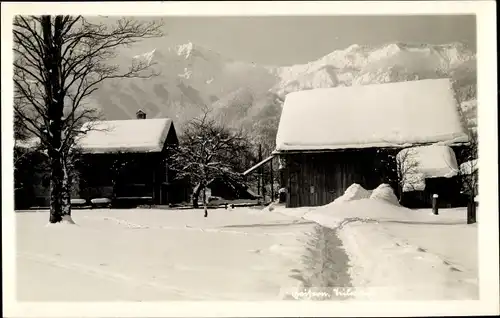 Ak Bad Goisern am Hallstättersee Oberösterreich, Holzhäuser, Winter