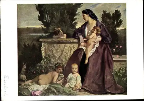 Künstler Ak Feuerbach, Anselm, Familienbild, Mutter mit Kindern, Hasen
