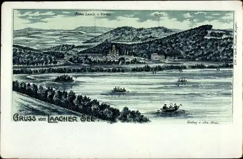 Litho Glees in der Eifel, Kloster Maria Laach, Laacher See, Hotel, Panorama