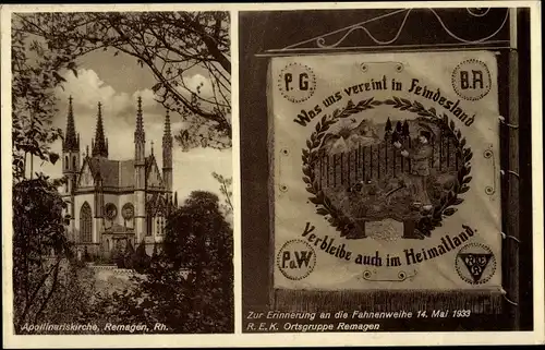 Ak Remagen am Rhein, Kirche, Erinnerung an fahnenweihe 14. 05. 1933