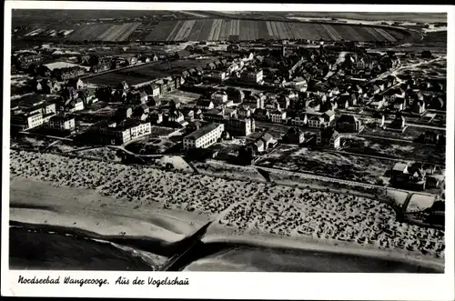 Ak Nordseebad Wangerooge in Ostfriesland, Fliegeraufnahme, Strand, Ort