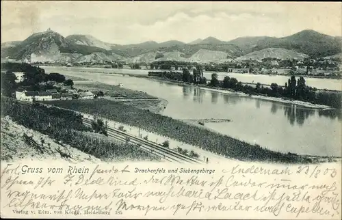 Ak Königswinter Rhein, Drachenfels und Siebengebirge