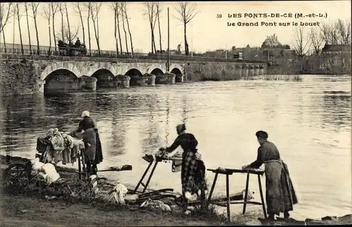 Ak Les Ponts de Cé Maine et Loire, Le Grand Pont sur le Louet